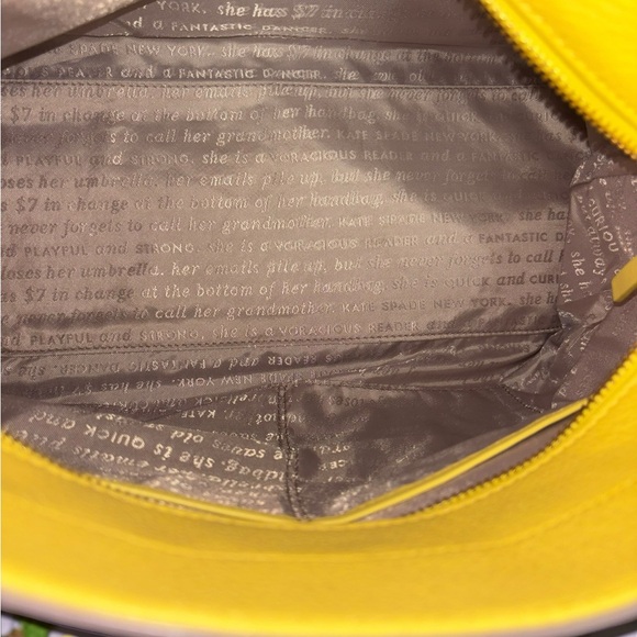 Kate Spade Woods Drive Leather Satchel Taupe Yellow Braided Handle Storybook - Picture 4 of 6